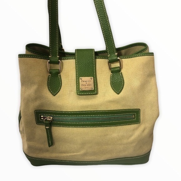 DOONEY and bourke green leather canvas tote bag - Picture 1 of 16